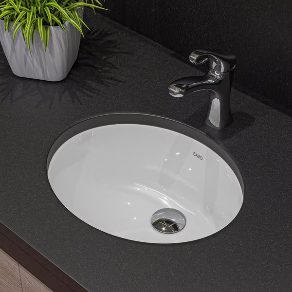 EAGO BC224 White Ceramic 18"x15" Undermount Oval Bathroom Sink, Eago, Mfr#: BC224