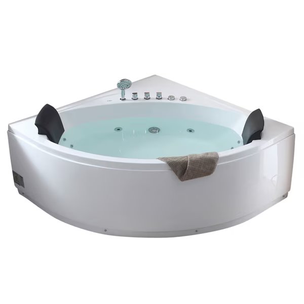 5Ft Rounded Modern Dbl Seat Corner Whirlpool Bath Tub W/ Fixtures, Eago, Mfr#: AM200