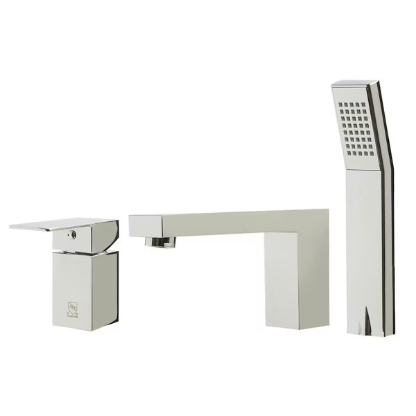 Polished Chrome Deck Mount Tub Filler and Square Hand Held Shower Head, Alfi Brand, Mfr#: AB2322-PC