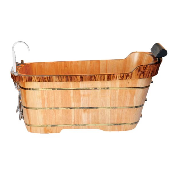 59" Free Standing Wooden Bathtub W/ Chrome Tub Filler, Alfi Brand, Mfr#: AB1148