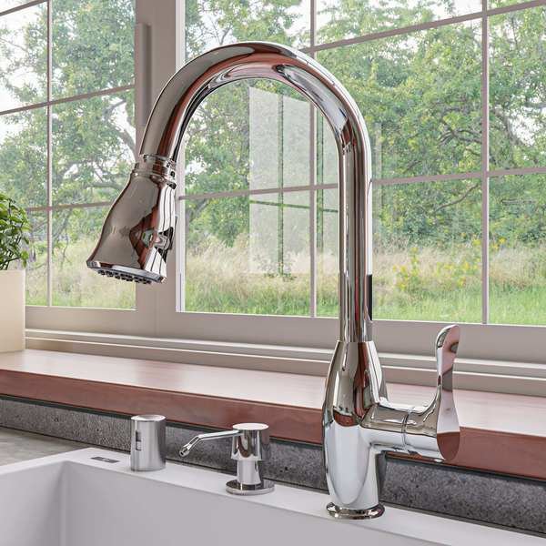 Polished Chrome Traditional Gooseneck Pull Down Kitchen Faucet, Alfi Brand, Mfr#: ABKF3783-PC