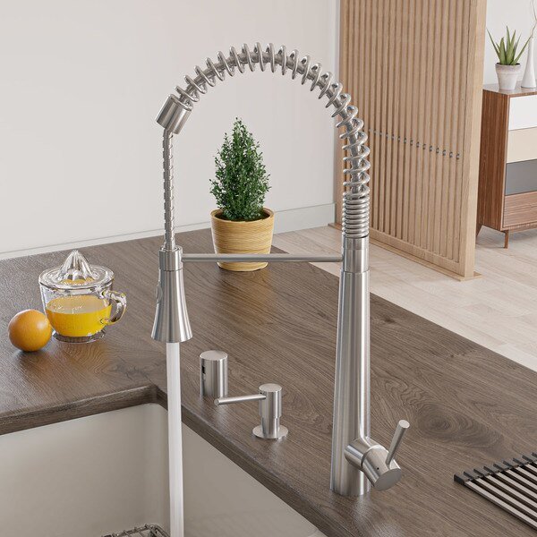 Commercial Spring Kitchen Faucet W/ Pull Down Shower Spray, SS, Alfi Brand, Mfr#: AB2039S