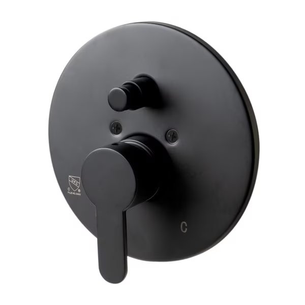 Black Matte Shower Valve with Rounded Lever Handle and Diverter, Alfi Brand, Mfr#: AB3101-BM