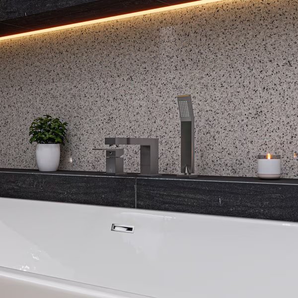 Brushed Nickel Deck Mount Tub Filler and Square Hand Held Shower Head, Alfi Brand, Mfr#: AB2322-BN