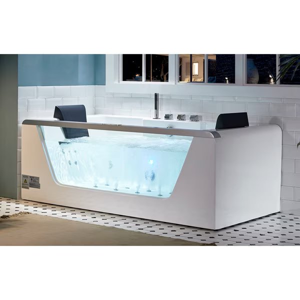 EAGO AM196ETL 6 ft Clear Rectangular Acrylic Whirlpool Bathtub for Two, Eago, Mfr#: AM196ETL