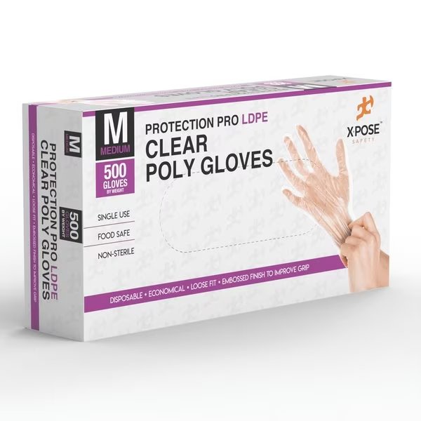 PGL500, Disposable Poly Gloves, Poly, M, Clear, Xpose Safety, Mfr#: PGL500-M-X