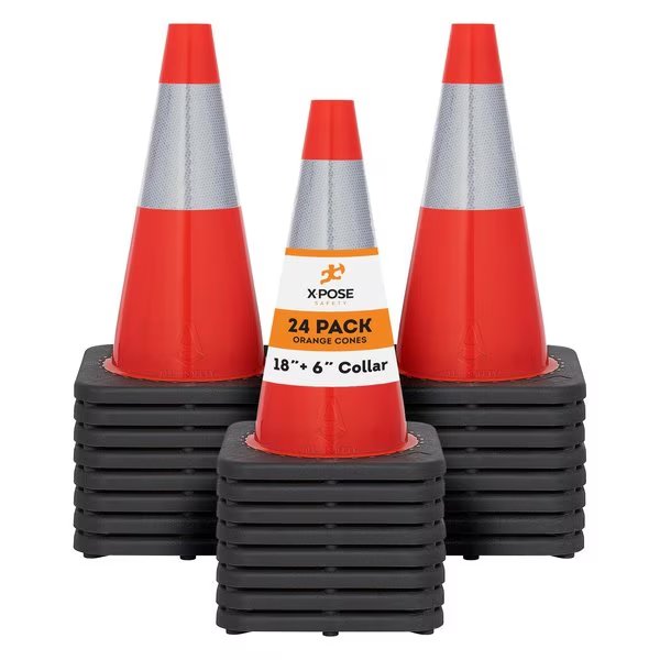 Traffic Cone, PVC, 18" H, Orange, Xpose Safety, Mfr#: OTC18-6-24-X-S