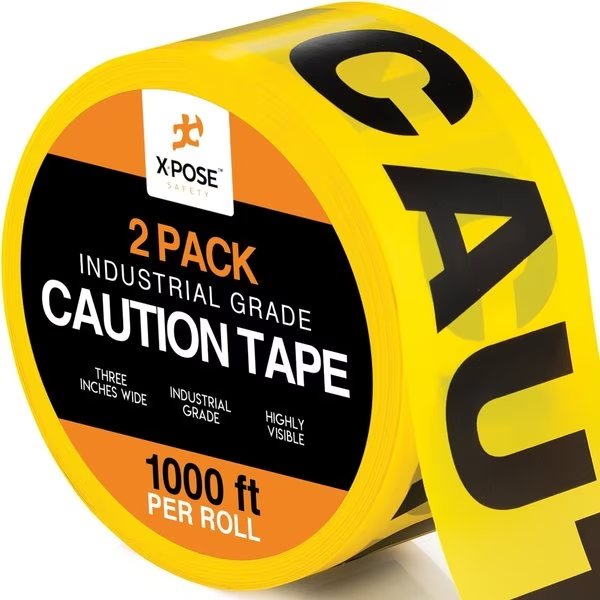 Industrial Grade Caution Tape, High-Vis Yellow, All-Weather Vinyl, 3 in Wide, 1000 ft. Long, 2 Pack, Xpose Safety, Mfr#: PCT-2-X-S