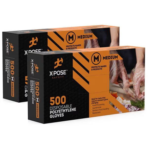 PG500, Disposable Poly Gloves, Poly, M, 2 PK, Clear, Xpose Safety, Mfr#: PG500M-2-X-S