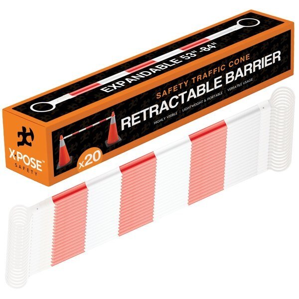 Retractable Cone Bar, PVC, 53-84" L, Orange/White, Xpose Safety, Mfr#: CBO53/84-20-N-S