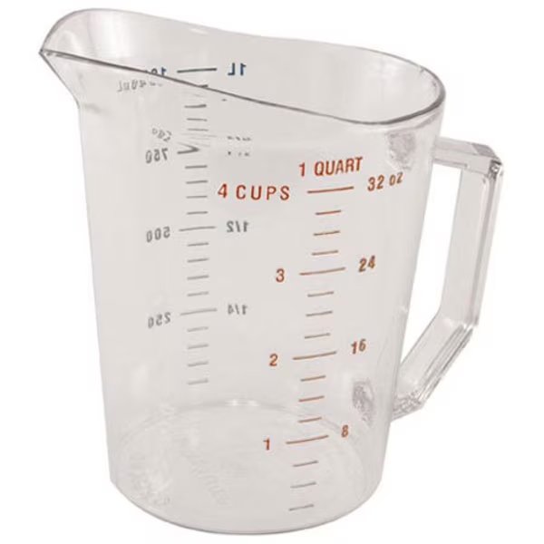 Cup, Measuring, 1Qt , Clear Plastic, Rubbermaid, Mfr#: 3216