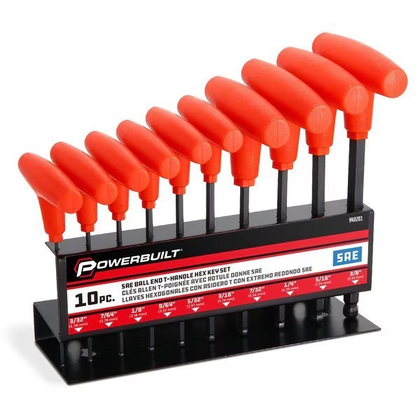 10Pc SAE Ball Endt-Handle Hex Wrench Set, Powerbuilt, Mfr#: 940201