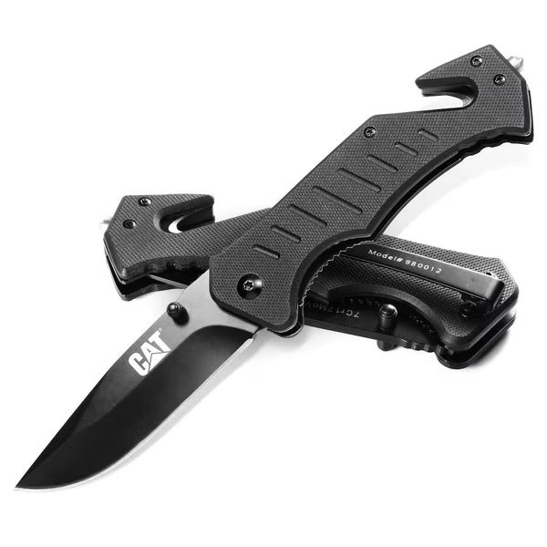 8 Inch Folding Knife with Seat Belt Cutter and Glass Break, Cat, Mfr#: 980012