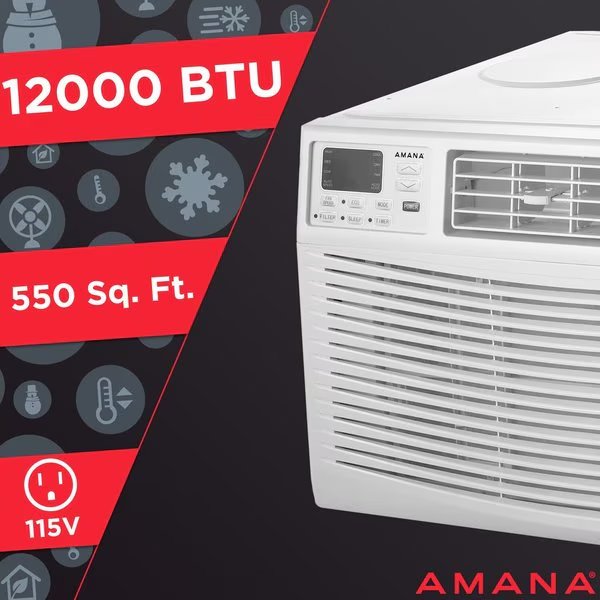 12,000 BTU 115V Window-Mounted Air Conditioner with Remote Control, Amana, Mfr#: AMAP121CW