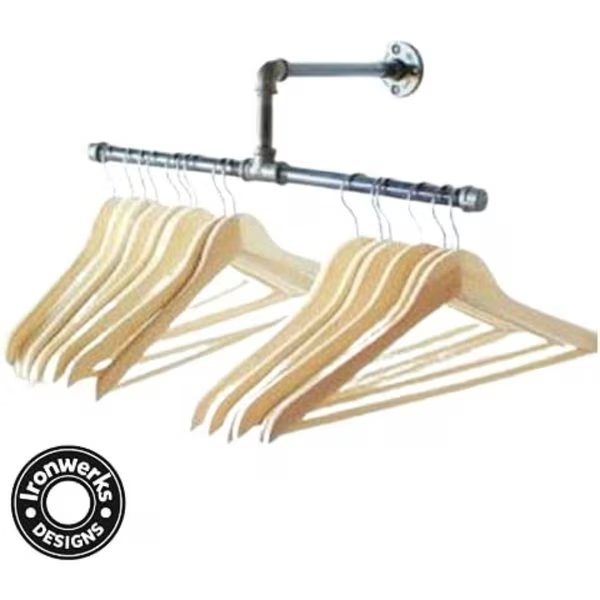 20" Black Pipe Clothes Rack, Ironwerks Designs, Mfr#: IDW-PipeWall