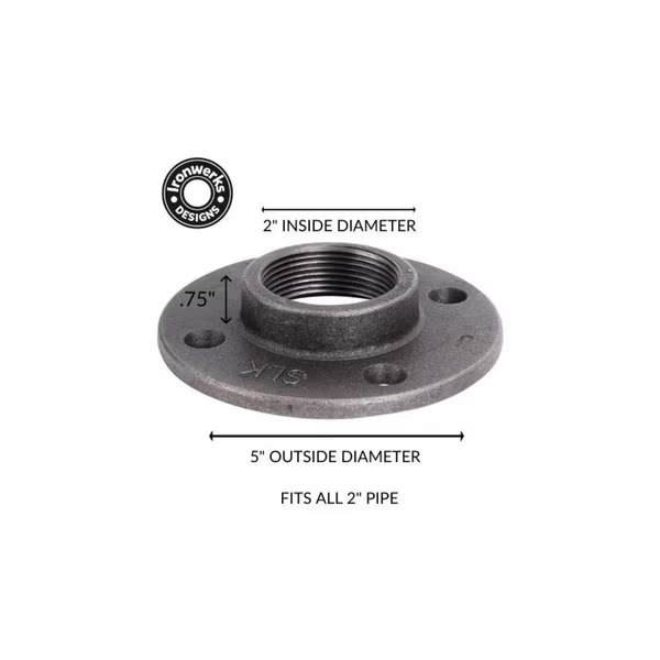 2" Black Metal Flange, 4PK, Ironwerks Designs, Mfr#: IW-FLNG-2-4