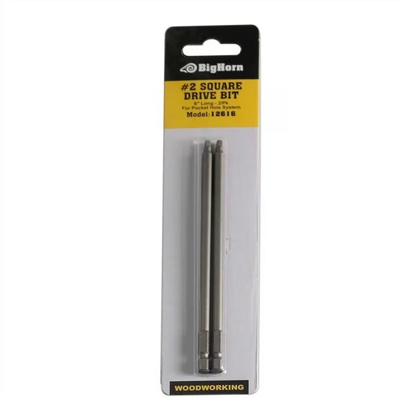 6-Inch #2 Square Driver Bit for Pocket Hole System, PK 2, Big Horn, Mfr#: 12616