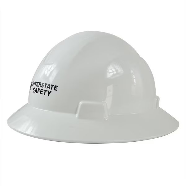 Snap Lock 4 Point Ratchet Suspension Full Brim Hard Hat / Safety Helmet - 6-1/2" to 8" Heads - White, Interstate Safety, Mfr#: 40402
