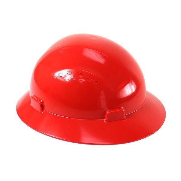 Snap Lock 4 Point Ratchet Suspension Full Brim Hard Hat / Safety Helmet - 6-1/2" to 8" Heads - Red, Interstate Safety, Mfr#: 40410