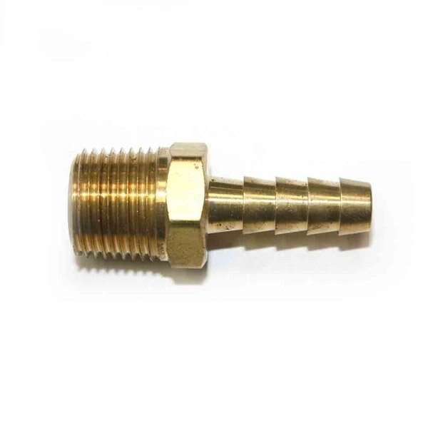 Brass Hose Barb Fitting, Connector, 5/16 Inch Barb X 3/8 Inch NPT Male End, PK 25, Interstate Pneumatics, Mfr#: FM65-25K