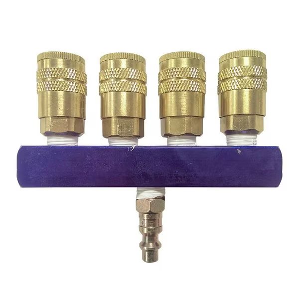 Aluminum Rectangular Manifold with Four 1/4" Brass Industrial Couplers & One 1/4" Steel Plug Kit, Interstate Pneumatics, Mfr#: FPM44S-KH4B
