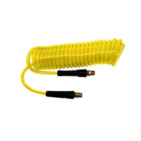 Yellow Polyurethane Recoil Hose 1/4 Inch x 25 feet Swivel Fittings, Interstate Pneumatics, Mfr#: HR54-025