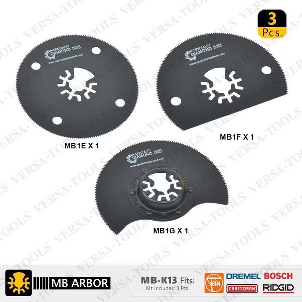 3 PC Universal Oscillating Saw Blade Set (MB1H, 1I, 1J), Versa Tool, Mfr#: MB-K13