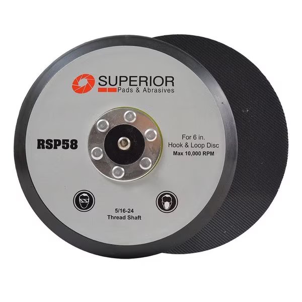6 Inch No Hole Hook & Loop Sanding Pad 5/16-Inch-24 Threaded Shaft, Superior Pads And Abrasives, Mfr#: RSP58