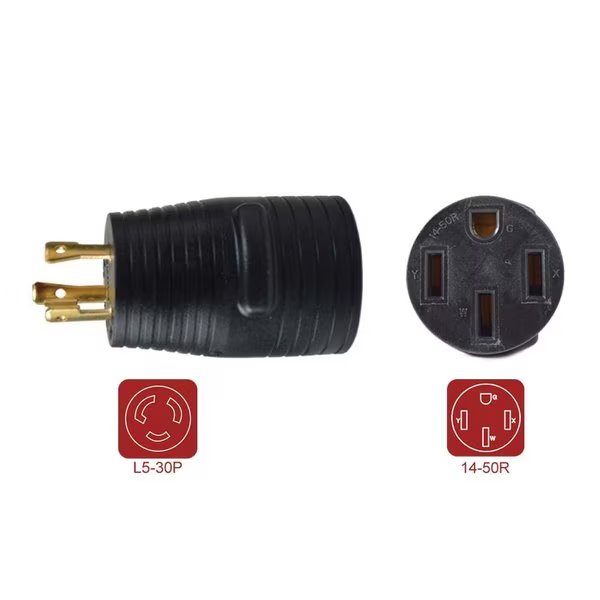 30 Amp Male NEMA L5-30P to 50 Amp Female NEMA 14-50R Adapter Plug for RV, Superior Electric, Mfr#: RVA1591