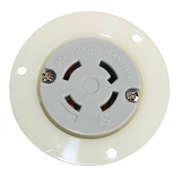 Twist Lock Receptacle Flange 3-Pole 4-Wire 30A 125/250V NEMA L14-30R, Superior Electric, Mfr#: YGF043F