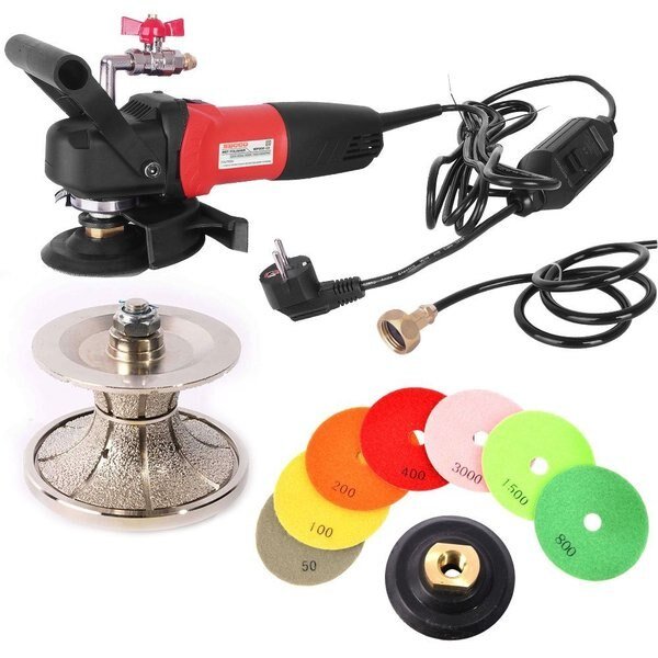 220V 4" Var Spd Polisher, 2" Full Bullnose Diamond Profile Wheel & 8pc 4" Diamond Polishing Pad Set, Hardin, Mfr#: V50WVPOLSET220