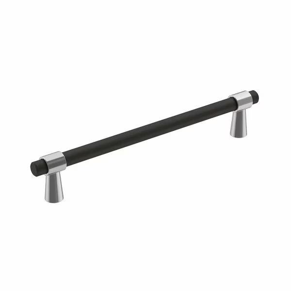 Mergence 6-5/16 in 160 mm Center-to-Center Polished Chrome/Matte Black Cabinet Pull, Amerock, Mfr#: BP36860FB26