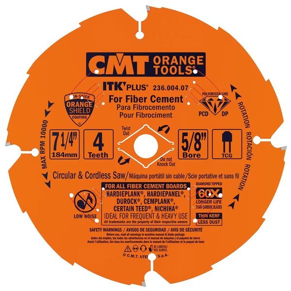 ITK PLUS Diamond Saw Blade for Fiber Cement Products 10In x 6 Trapezoidal Teeth 58In Bore, Cmt Orange Tools, Mfr#: 236.006.10