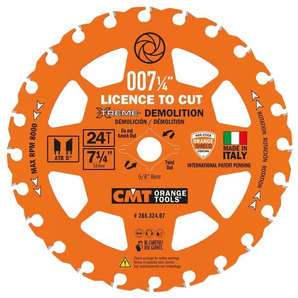 714in 24T Carbide Tipped Xtreme Demolition Blade 10PK, Cmt Orange Tools, Mfr#: 286.324.07-X10