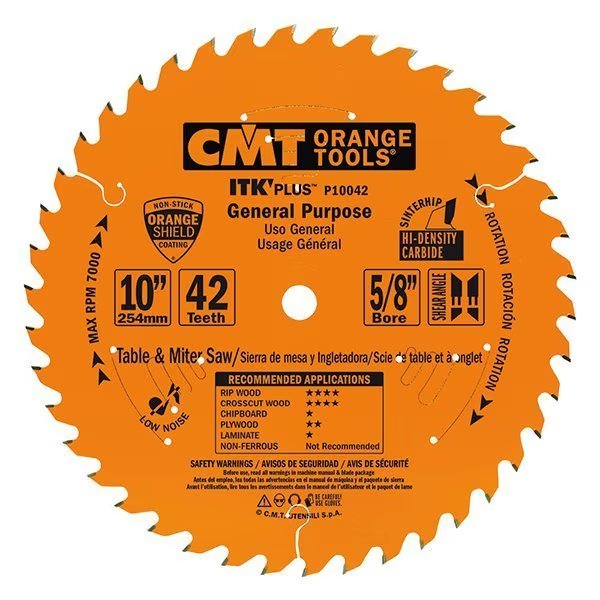 ITK Plus General Purpose Saw Blade, 10 x 42 Teeth, 10deg ATB+Shear with 5/8-Inch bore, Cmt, Mfr#: P10042