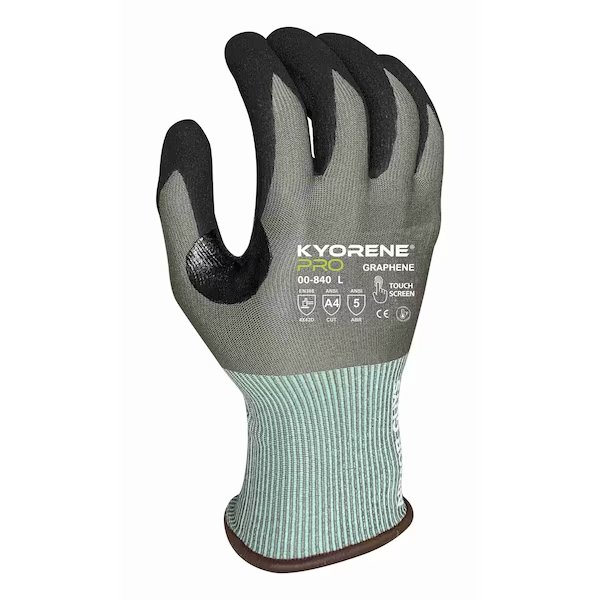 18g Gray 
Graphene A4 Liner with Black HCT MicroFoam
Nitrile Palm Coating (XL) PK Gloves, Kyorene Pro, Mfr#: 00-840 (XL)