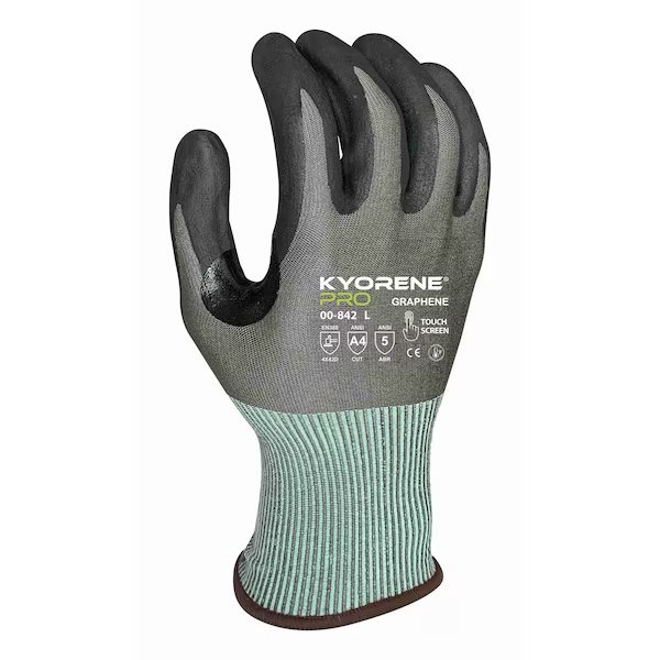 18g Gray 
Graphene A4 Liner with Black HCT Nano-Foam
Nitrile Palm Coating (XL) PK Gloves, Kyorene Pro, Mfr#: 00-842 (XL)