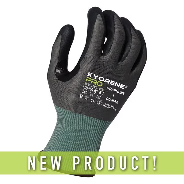 18g Gray 
Graphene A4 Liner with Black HCT Nano-Foam
Nitrile Palm Coating (XXL) PK Gloves, Kyorene Pro, Mfr#: 00-842 (XXL)