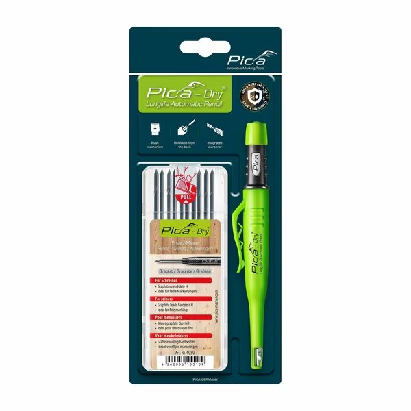 Dry Longlife Automatic Pencil and Special Hard for Joiners refill Leads, 10 graphite H Bundle, Pica, Mfr#: 30405