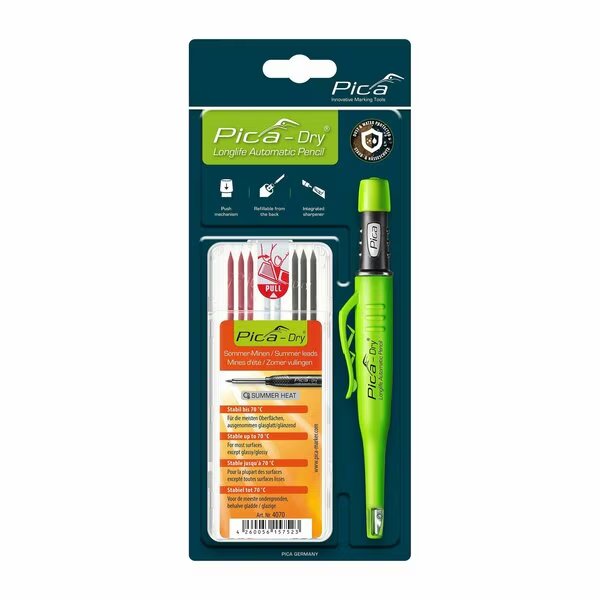 Dry Longlife Automatic Pencil and Special Summer refill Leads, 3 graphite 2B, 3 red, 2 white Bundle, Pica, Mfr#: 30407