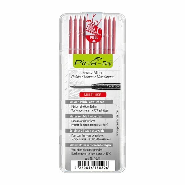 Dry Water Soluble Multi-Use Refill Leads, Red, 10PK, Pica, Mfr#: 4031