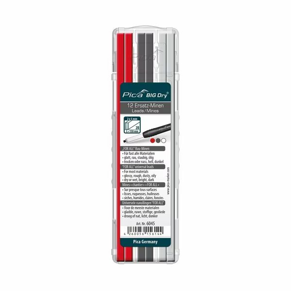 Big Dry Universal Water Soluble Refill Leads, Graphite, White & Red, 12PK, Pica, Mfr#: 6045/SB