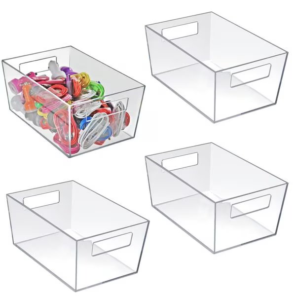 Medium Organizer Storage Tote Bin with Handle 10W x 6.75D x 4.5H, 4-Pack, Azar Displays, Mfr#: 556235