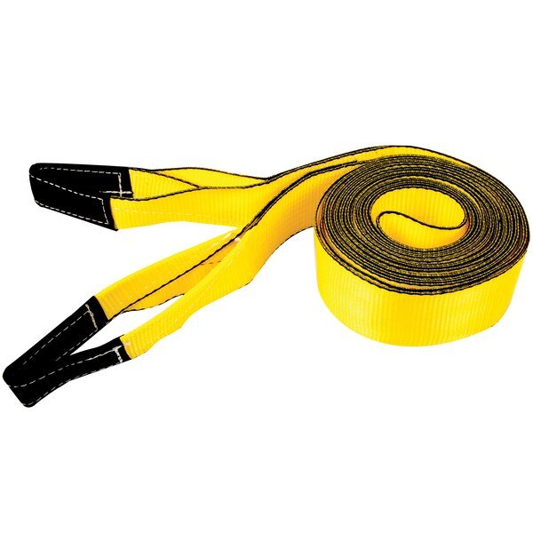4"X30Ft 20,000 lb Tow Strap Yel w/ Blk Wear Material in Loops Bulk, Erickson, Mfr#: 59705