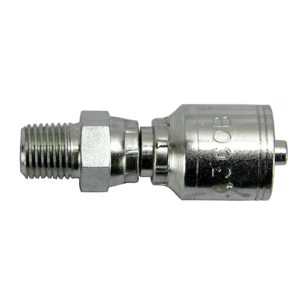 Hydraulic Crimp Hose Fitting - M Pipe - Swivel 3/8 ID, 3/8-18 Thread, Intertraco, Mfr#: 472139