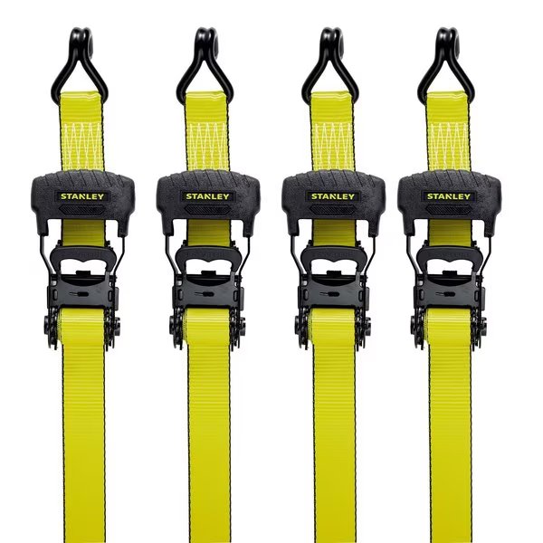 16' x 1.5 in Ratchet Strap, 3300 lb, J Hook, DLB, 4PK, Stanley, Mfr#: S10074