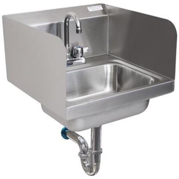 Hand Sink Stanless Steel W/Side Splashes, Faucet P-Trap 2 Holes, Bk Resources, Mfr#: BKHS-D-1410-SS-PT-G