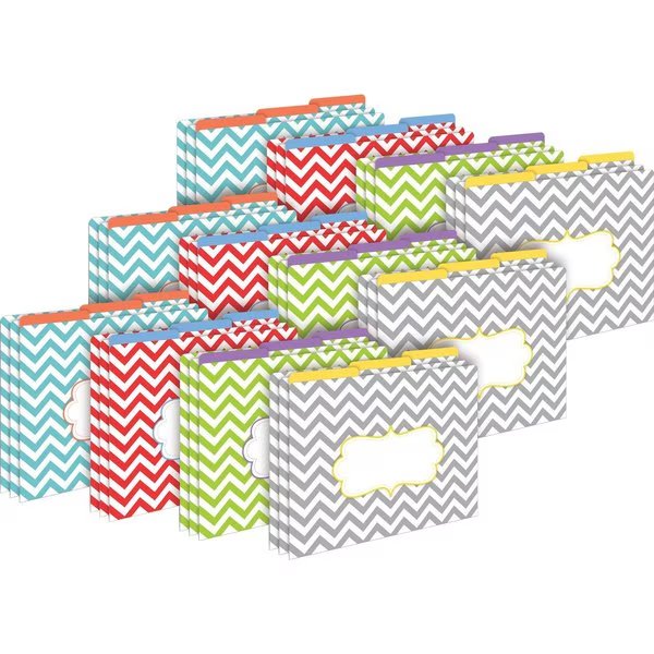 Beautiful Chevron Designer Letter-Size File Folders, Multi-Design Set, 36/Package, Barker Creek, Mfr#: 3930