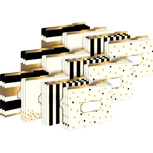 Gold Designer Letter-Size File Folders, Multi-Design Set, 36/Package, Barker Creek, Mfr#: 3934