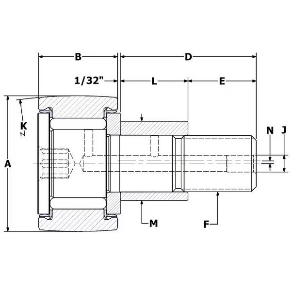 .875", Needle Cam Follower, Crown, Eccentric, Sealed, Hex, Carter Bearings, Mfr#: CCNBE-28-SB